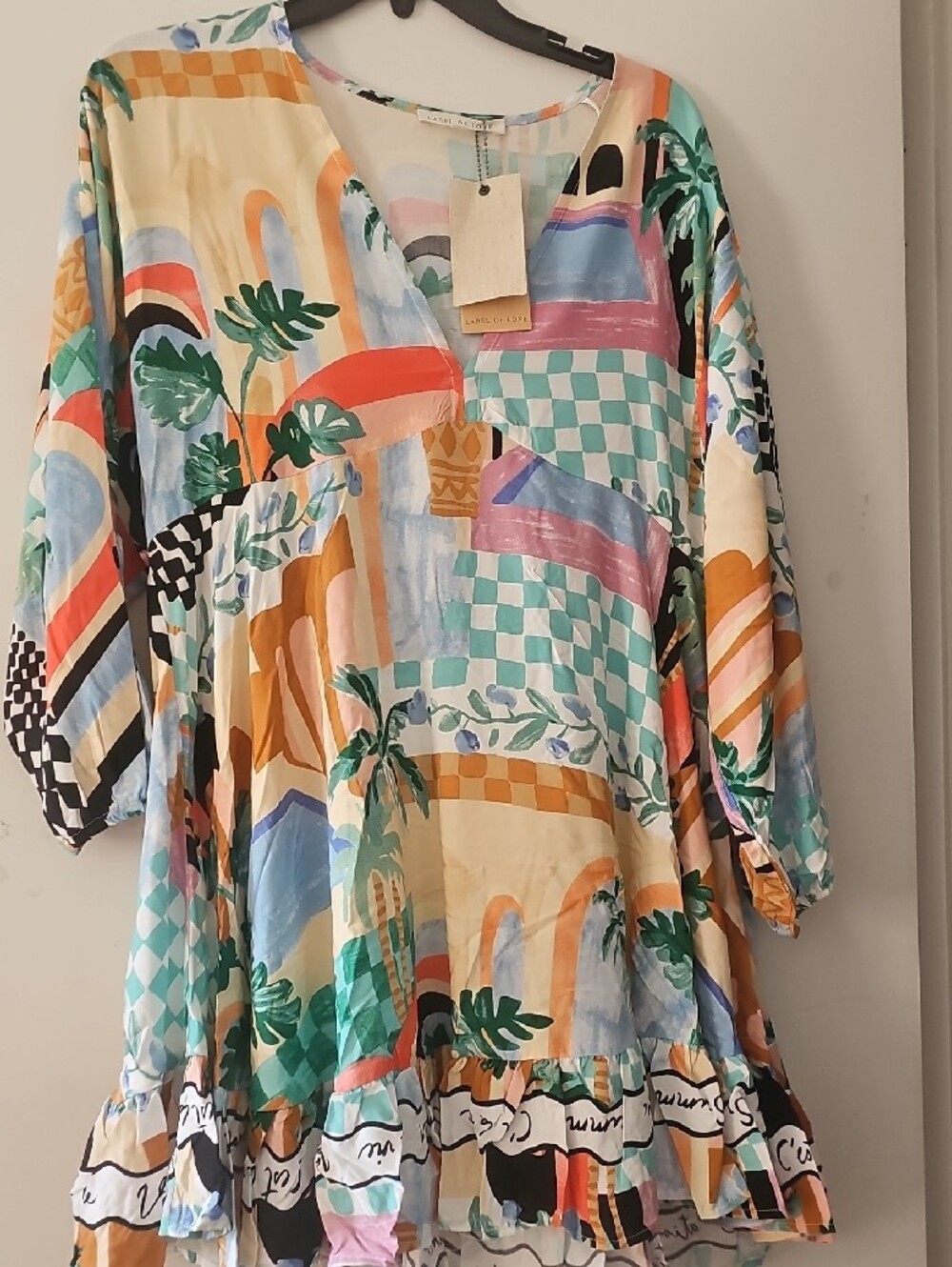 Colorful Abstract Print Ruffle-Hem Tunic - Picture 5 of 6